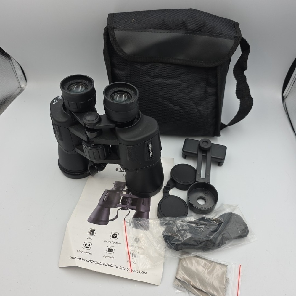FREE SOLDIER 20x50 Binoculars FMC Porro Prism with Case, Strap, Covers
